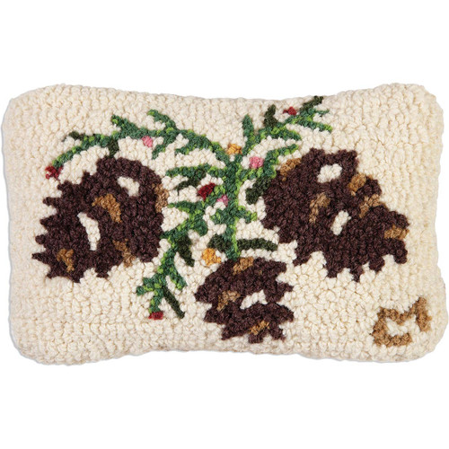 Cones & Berries 8 x 12 Hooked Wool Pillow - OUT OF STOCK
