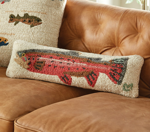 Colorful Trout Hooked Wool Pillow - OUT OF STOCK UNTIL 10/23/2024