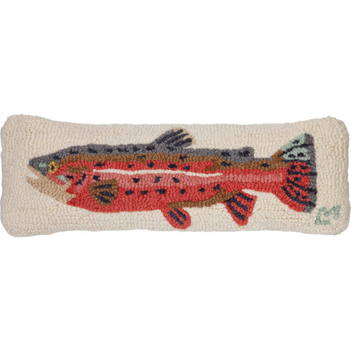 Colorful Trout Hooked Wool Pillow