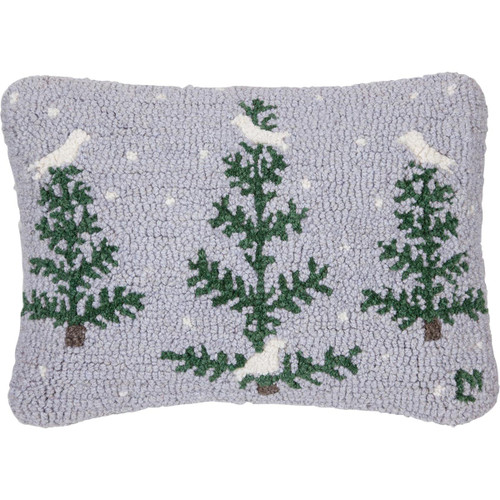 Peace Trees on Gray Hooked Wool Pillow