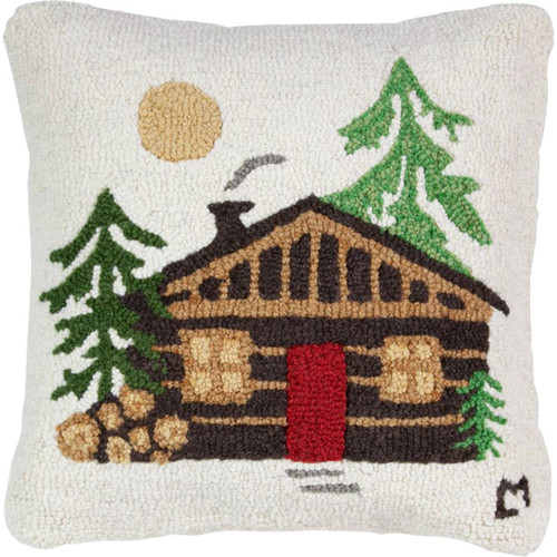 Woodland Cabin Hooked Wool Pillow