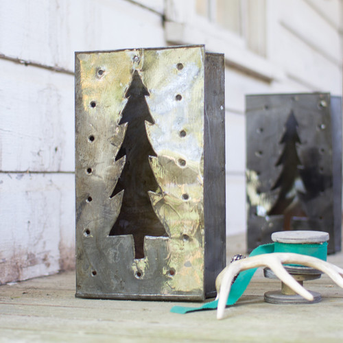 Tin Christmas Tree Luminaries - Set of 6