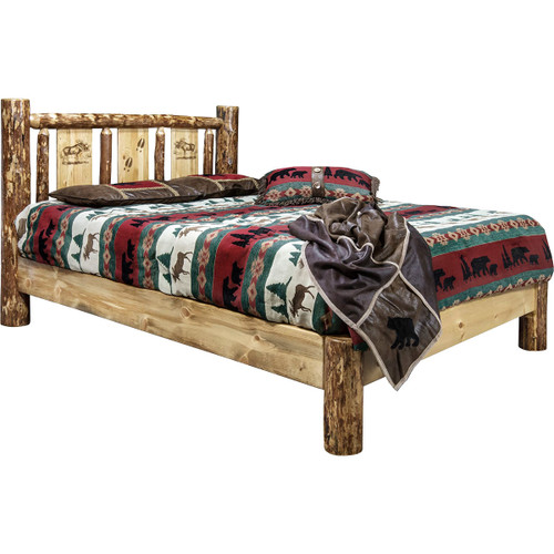 Cascade Platform Bed with Laser Engraved Moose Design - King