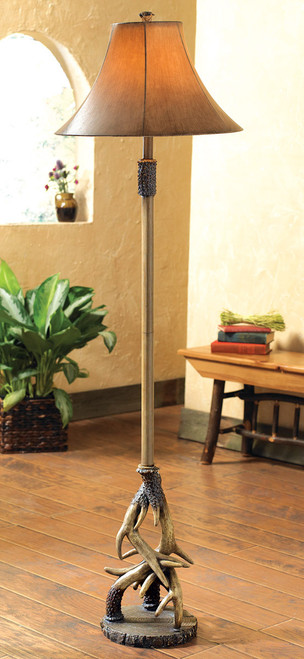 Antler Floor Lamp with Faux Leather Shade