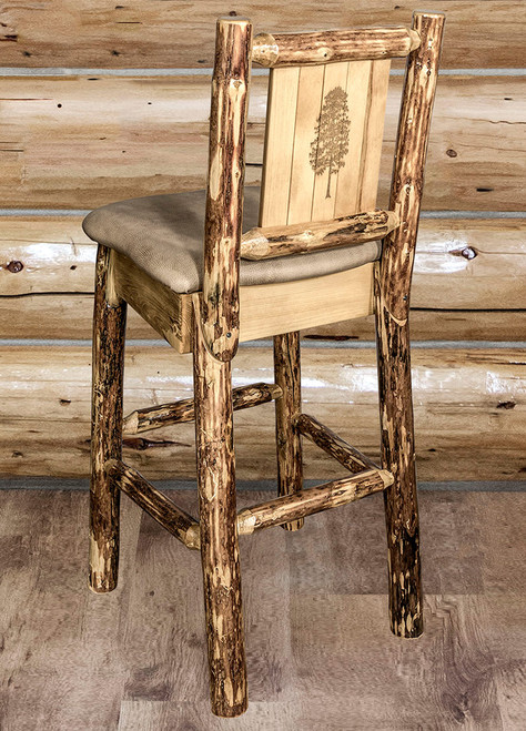 Cascade Counter Stool with Buckskin Upholstery and Back - Pine Tree