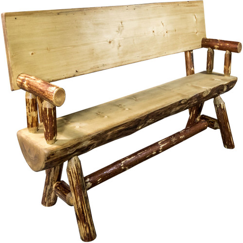 Cascade Half Log Bench with Back & Arms & Stain Finish - 4 Foot