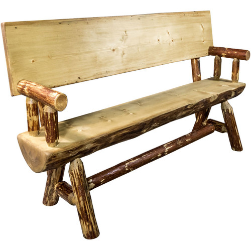 Cascade Half Log Bench with Back & Arms - 5 Foot