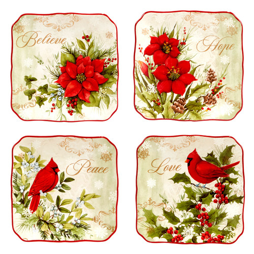 Christmas Cardinal Canape Plates - Set of 4