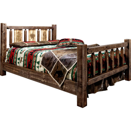 Denver Bed with Engraved Pines - Full