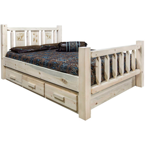 Denver Bed with Storage & Engraved Bears - Queen - Lacquered