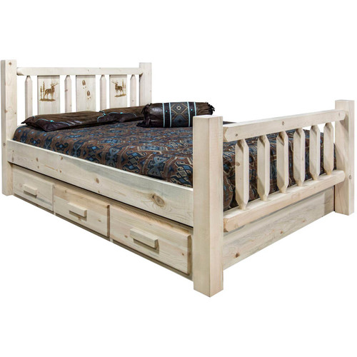 Denver Bed with Storage & Engraved Elk - King - Lacquered