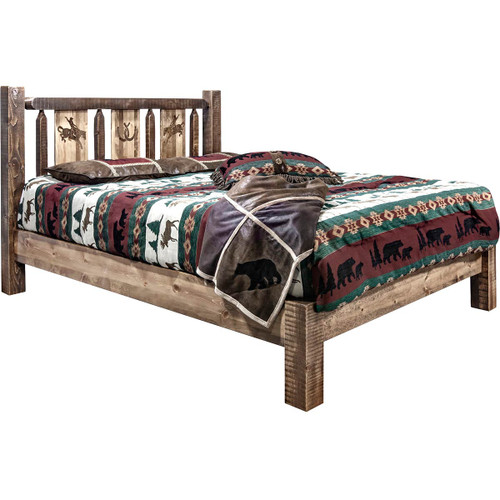 Denver Platform Bed with Engraved Broncos - Full