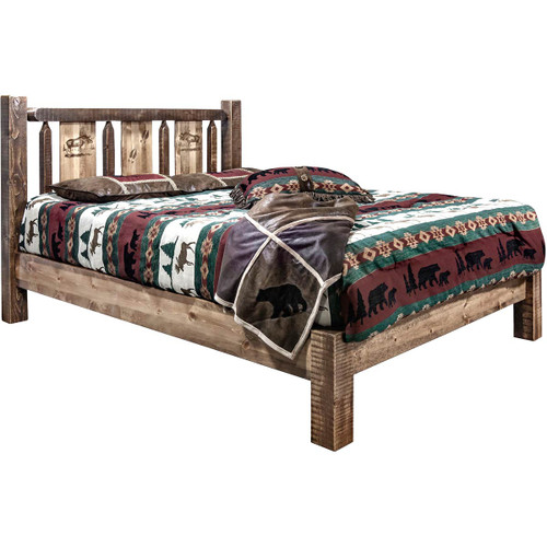 Denver Platform Bed with Engraved Moose - Full