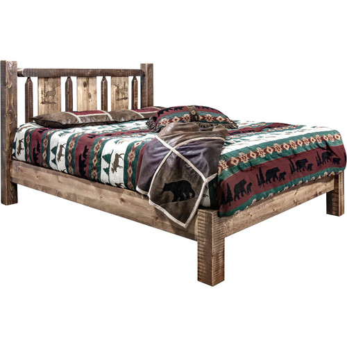 Denver Platform Bed with Engraved Elk - Full