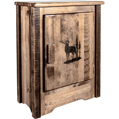 Denver Cabinet with Engraved Elk - Right Hinged - Stained & Lacquered