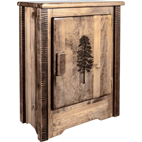 Denver Cabinet with Engraved Pine - Right Hinged - Stained & Lacquered
