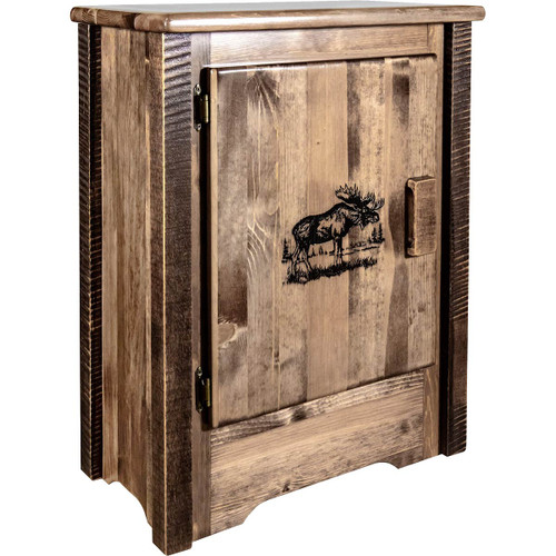 Denver Cabinet with Engraved Moose - Left Hinged - Stained & Lacquered