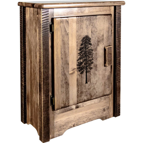 Denver Cabinet with Engraved Pine - Left Hinged - Stained & Lacquered