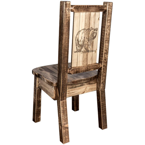 Denver Side Chair with Engraved Bear - Stained & Lacquered