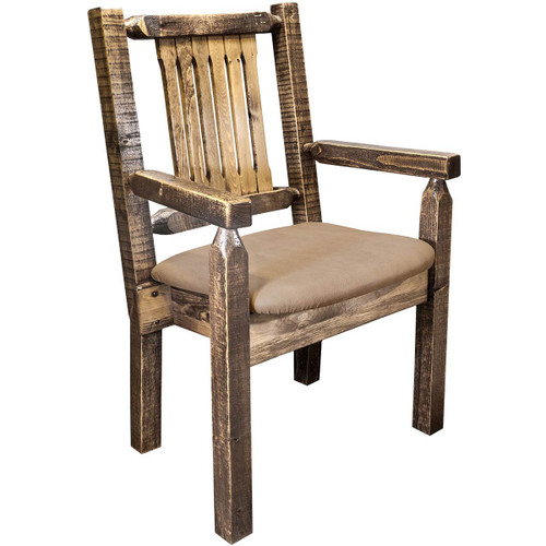 Denver Captain's Chair with Buckskin Seat - Stained & Lacquered