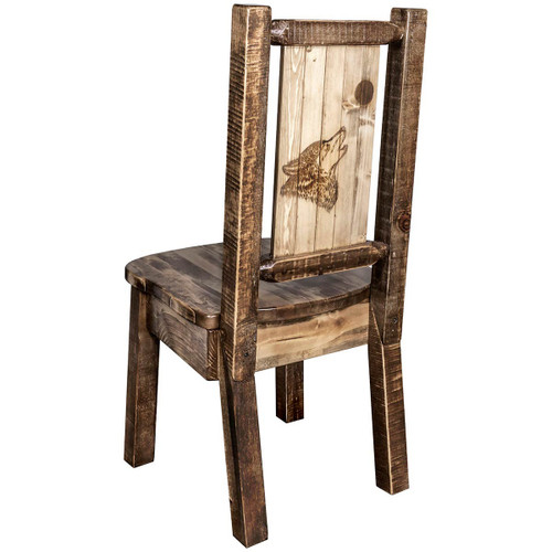 Denver Side Chair with Engraved Wolf - Stained & Lacquered