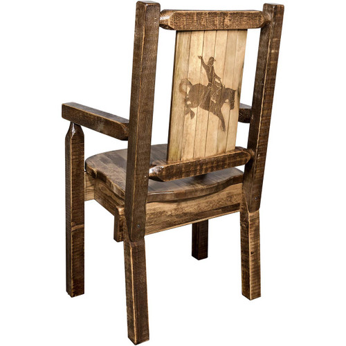 Denver Captain's Chair with Engraved Bronc - Stained & Lacquered