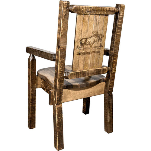 Denver Captain's Chair with Engraved Moose - Stained & Lacquered