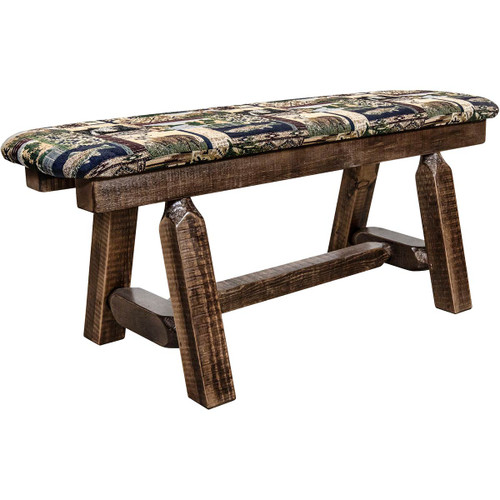 Denver Plank Bench with Woodland Seat - 45 Inch - Stained & Lacquered