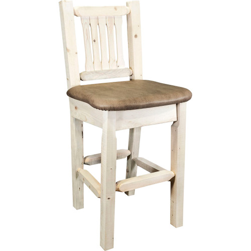 Denver Barstool with Back & Buckskin Seat - Lacquered