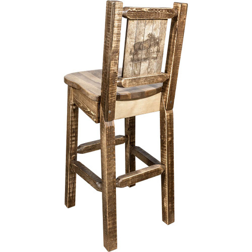 Denver Barstool with Engraved Moose Back - Stained & Lacquered