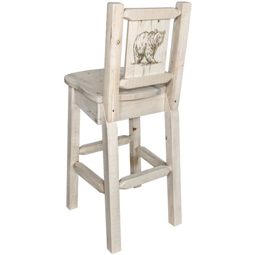 Denver Counter Height Barstool with Engraved Bear Back - Lacquered