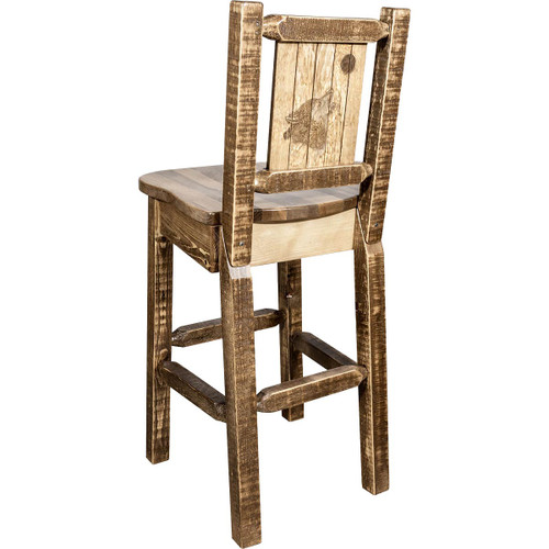 Denver Barstool with Engraved Wolf Back - Stained & Lacquered