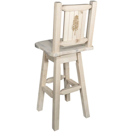 Denver Counter Height Swivel Barstool with Engraved Pine Tree Back - Lacquered