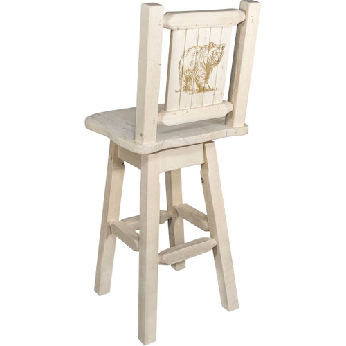 Denver Counter Height Swivel Barstool with Engraved Bear Back - Lacquered