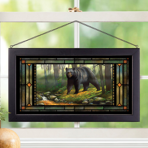 Misty Bear Framed Glass Art