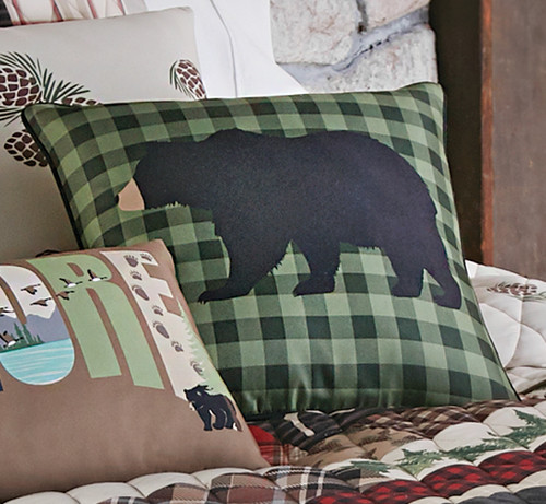 Forest Green Plaid Bear Pillow