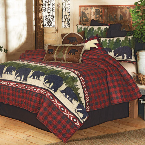 Arrowhead Plaid Bear Quilt Bed Set - King
