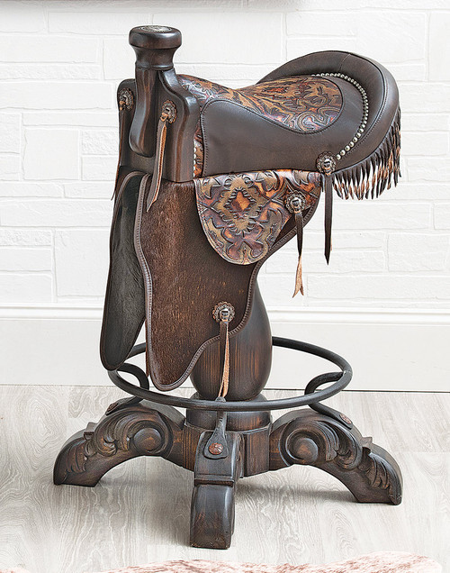 Canyon Ranch Tooled Leather Saddle Barstool - Burnt Brown