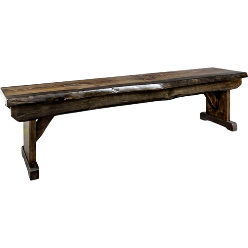 Lima Live Edge 6 Foot Wooden Bench - Jacobean Stain