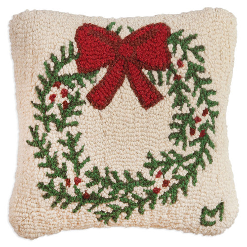 Evergreen Wreath Hooked Wool Pillow