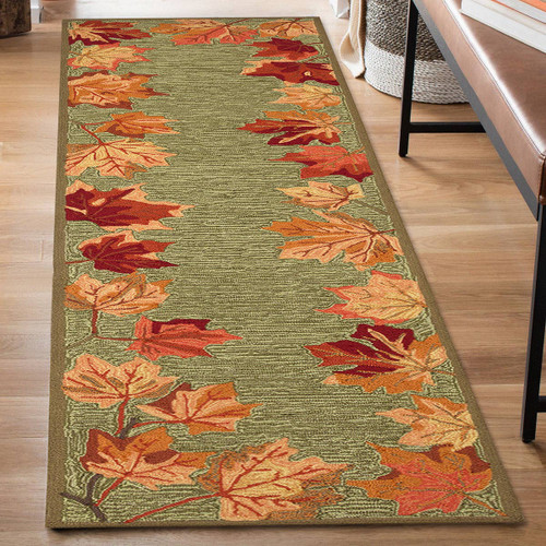 Autumn Leaves Moss Indoor/Outdoor Rug - 2 x 8