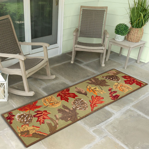 Fall Leaves Moss Indoor/Outdoor Rug - 2 x 8 - OUT OF STOCK UNTIL 12/27/2023