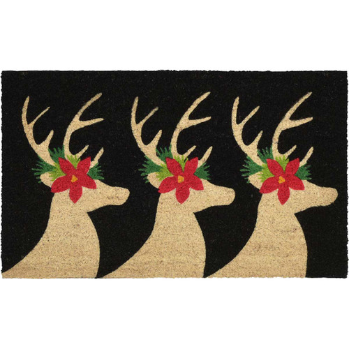 Poinsettia Deer Coir Mat