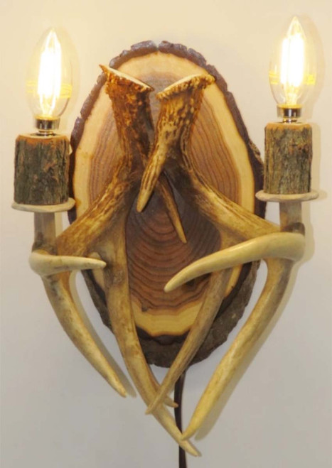 Whitetail on Wood Double Sconce