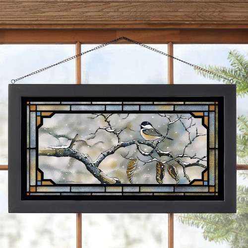 Winter Chickadee Stained Glass Art