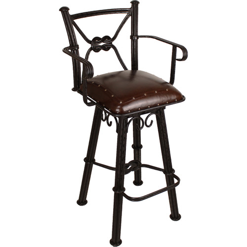 Coronado Swivel Barstool w/Arms - Plain with Tacks Antique Brown