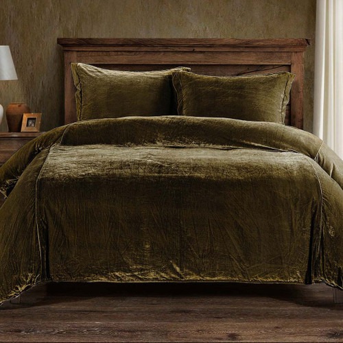 Leafy Green Velvet Duvet Cover Set - Super Queen