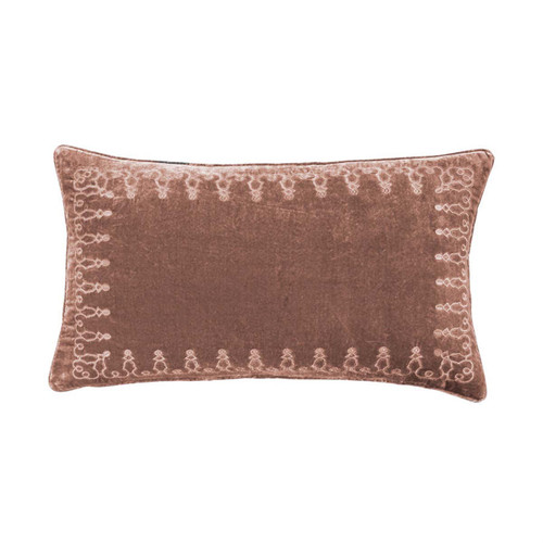 Rose Velvet Embroidered Lumbar Pillow