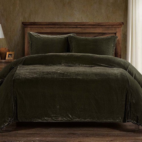 Green Velvet Duvet Cover Set - Super Queen