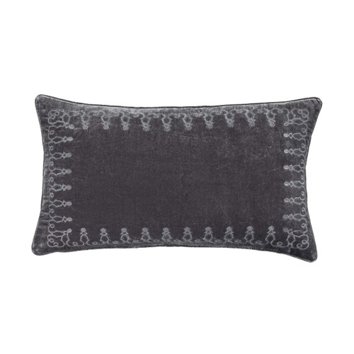 Azure Gray Velvet Embroidered Lumbar Pillow